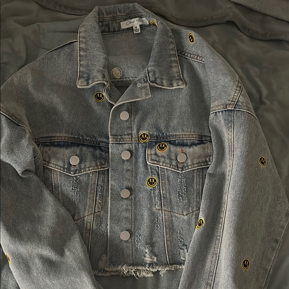 Denim Jacket with Smiley Face Patches